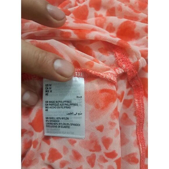 Inc Womens Medium Tulle Ruched Coral Plunge Neck Top Stretch Mesh - Picture 7 of 8